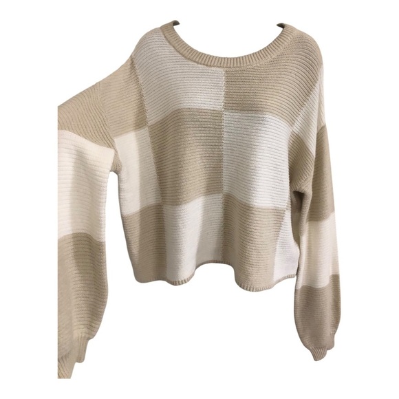 Jessica Simpson cream & offwhite colorblock ribbed neckline sweater size Large - Picture 1 of 12